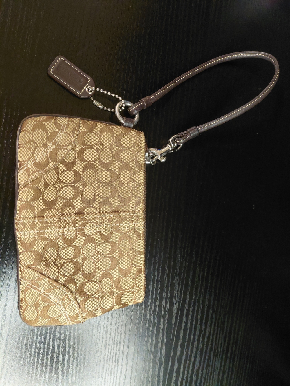 Coach Signature Canvas Wristlet in Brown